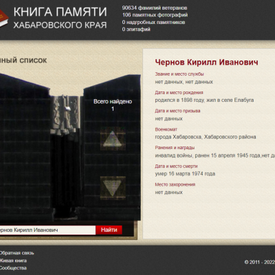 Страница в электронной книге памяти хабаровского края